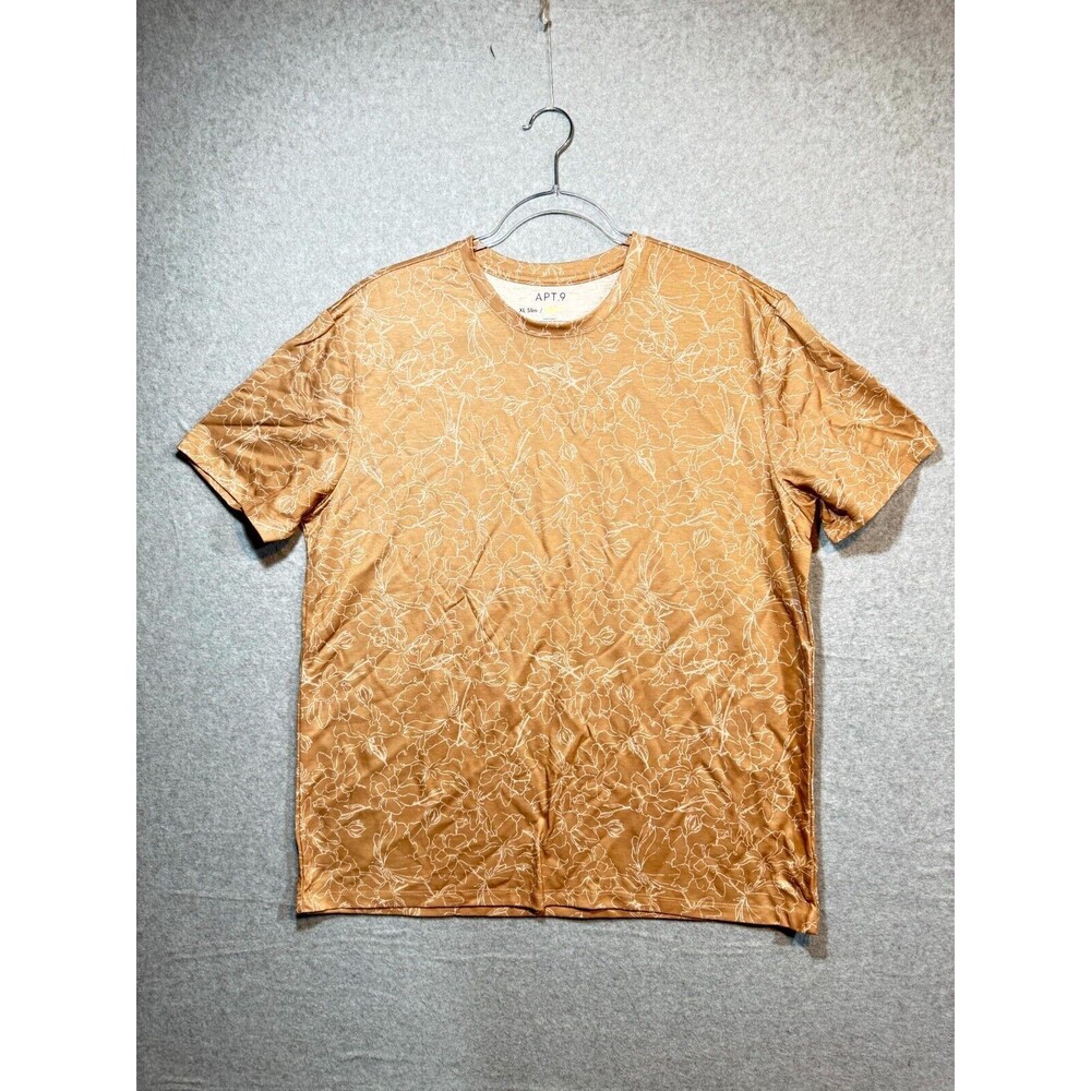 APT.9 T-Shirt Men's XL Tan Floral Slim Fit Crew Neck Short Sleeve Pullover